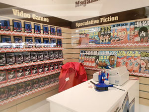 Pop up store in Grand Central featuring merchandise from the film Bandersnatch and other previous Black Mirror episode