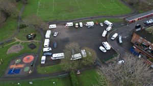 Travellers have set up camp at Ashmore Park playing fields, Wolverhampton.