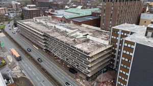 An aerial view of the car park which used to be part of the Roebuck shopping centre.
