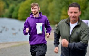 Owen Richards taking part in a Smile for Joel run at Sandwell Valley Country Park with family, friends and neighbours – after their 2020 event had to go virtual due to Covid