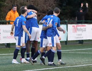 Milan Butterfield celebrates scoring in comfortable Halesowen victory. (Steve Evans)