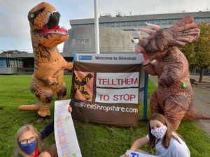 Supporting image for story: WATCH: Children (and dinosaurs) raise climate concern over Shropshire Council pension fund