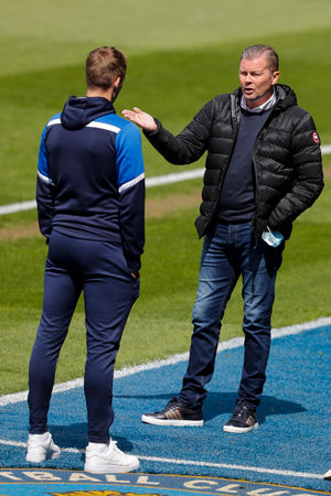 Steve Cotterill the head coach / manager of Shrewsbury Town returns to the ground for the first time having recovered from COVID-19 (AMA)