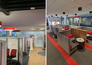 A before and after of the bank interior