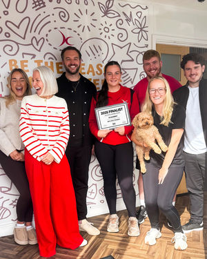 From left to right we have Izzy, Sam, Jack, Freya ( JC 2025 employee of the year), Ewan, Jaime & Waffle (the dog) and Tom. 

