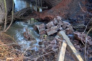 Debris in the brook below the railway. Picture: Steve Leath.