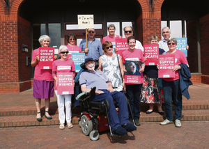 Mr Conway joined by supporters outside court