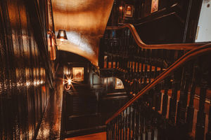 The moody staircase inside The Queens Head