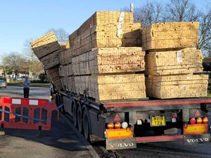Supporting image for story: Watch: Lorry sheds its load of wood in Wolverhampton city centre causing rush hour delays