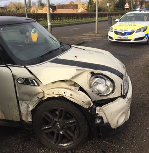 The battered Mini involved in the two-car smash