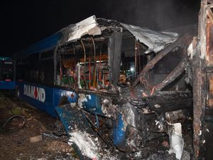 Supporting image for story: Six Diamond buses destroyed in Tividale depot arson attack - PICTURES and VIDEO