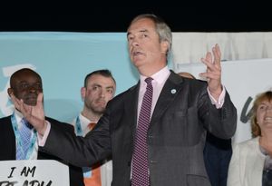 Nigel Farage on stage in Telford
