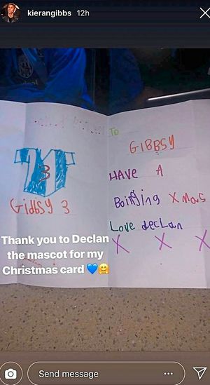 Kieran Gibbs shared a photo of his hand-made card on Instagram