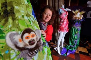 Gaynor Bowen, chair of the Drapers Design Committee, with work by Louise Cameron and Issy Yorke