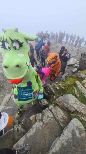 Dana Power as 'Puff the Dragon' along with the rest of the fancy dress climbers on Sunday