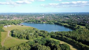Aerial view of Powell's Pool in Sutton Park