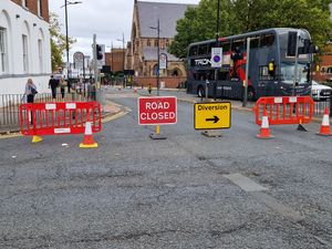 The entrance to Snow Hill in Wolverhampton remained closed and a diversion in place