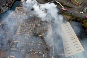 Firefighters at the scene of a major incident at a derelict factory in Lower Horseley Fields, Wolverhampton