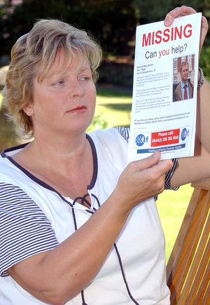 Sally Perrin in 2004 when she was distributing missing posters her son, Blake