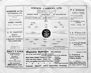 Inside the programme for Wellington Town's 1956 FA Cup tie against Dudley, showing Trautmann on the teamsheat