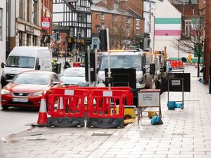 Work continues in the Shrewsbury gyratory are.