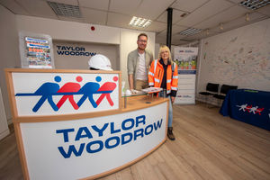 Councillor Chris Burden and Joanne Plews of Taylor Woodrow at the new information centre