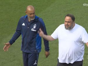 Nottingham Forest manager Nuno Espirito Santo and club owner Evangelos Marinakis after the Premier League match at the City Ground
