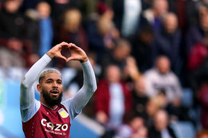 Aston Villa's Douglas Luiz celebrates scoring their side's first goal of the game