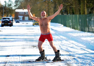 Mick Daffern braved the cold conditions for a ski in his underwear