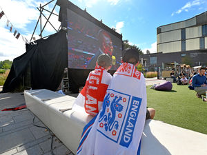 Supporting image for story: Big screen in Telford showing confirmed for England's semi-final date with the Netherlands