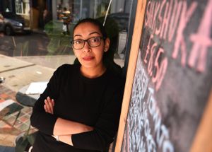 Owner Sanaa Msatfa at Cafe M73, Mardol, Shrewsbury.