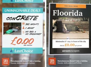 Support 'Homelessness Doesn’t Take a Holiday' campaign posters.