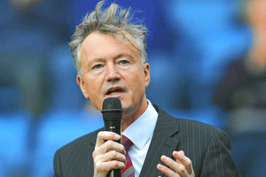Stephen Williams, the father of Georgia Williams, addresses the New Bucks Head crowd at half-time