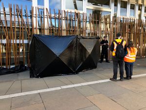 Black barrier outside Parliament