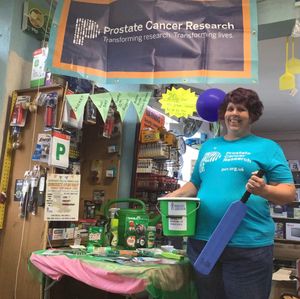 Sharon at Cyril Basons with raffle tickets to sell. 