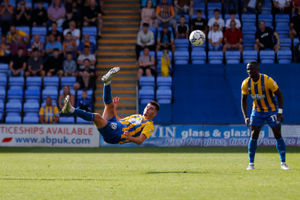 Tom Bloxham of Shrewsbury Town scores a goal to make it 1-1 (AMA)
