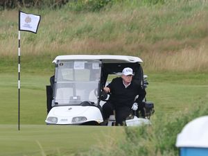 Supporting image for story: Donald Trump seen golfing at start of five day private visit to Scotland