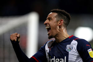 Callum Robinson of West Bromwich Albion celebrates after scoring a goal to make it 1-0 during the Sky Bet Championship match between West Bromwich Albion and Fulham at The Hawthorns on March 15, 2022 in West Bromwich, England. (Photo by Adam Fradgley/West Bromwich Albion FC via Getty Images).