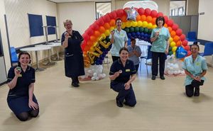 A balloon artist has made an air-filled rainbow for display at the Princess Royal Hospital.