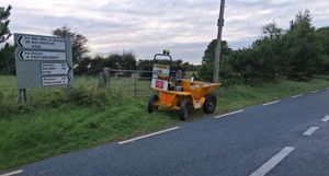 Martyn Richardson's trusty dumper truck part way through The Dumper Run
