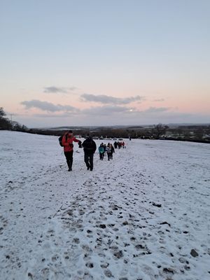 Staff from Ryders Hayes Primary School setting off from the car park at the base of the Wrekin