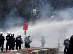Supporting image for story: Water cannon and tear gas used at Covid-19 protests in Brussels