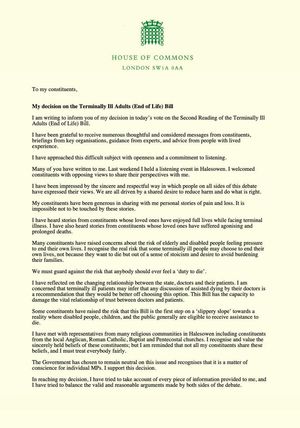 Alex Ballinger's letter to constituents