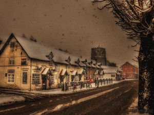 A snowy town centre