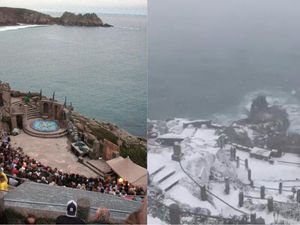 Supporting image for story: Cornwall’s Minack Theatre has been transformed from summer paradise to winter wonderland by the snow
