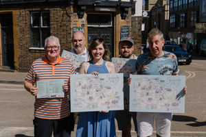 l-R (Front Left Steve Jasper (Director, PreMetro Operations, Back left Steven Jones, (Owner Direct to Print) Stacy Hammond (Illustrator), front right David Sheppard local business man and Cllr Andrew Tromans. 