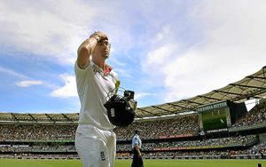 England's Kevin Pietersen reacts as he leaves the field after losing his wicket for 18 runs