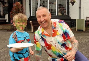 Oliver Nicholls from Claverley tries his hand at plate spinning with the help of Will-E-Droppit