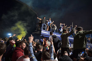 West Brom fans celebrated late into the night outside The Hawthorns. Photo: SnapperSK