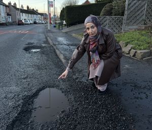 Cllr Adeela Qayyum says she found dangerous potholes in roads around her St Thomas's ward. Picture Dudley Labour Party free for LDRS use